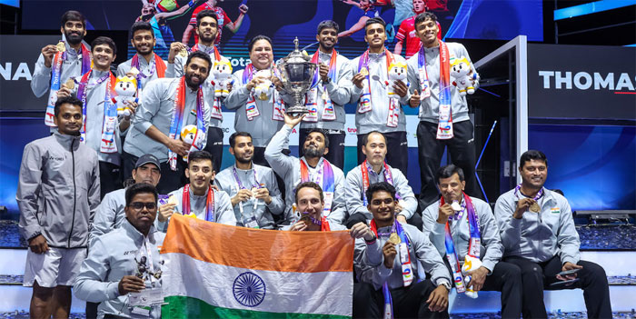 भारत ने 14 बार के चैंपियन इंडोनेशिया को हराकर पहली बार थॉमस कप ट्रॉफी जीती